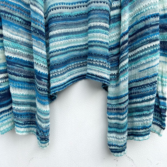 J Jill open front cardigan sweater large linen cotton blend blue striped knit - Picture 9 of 13